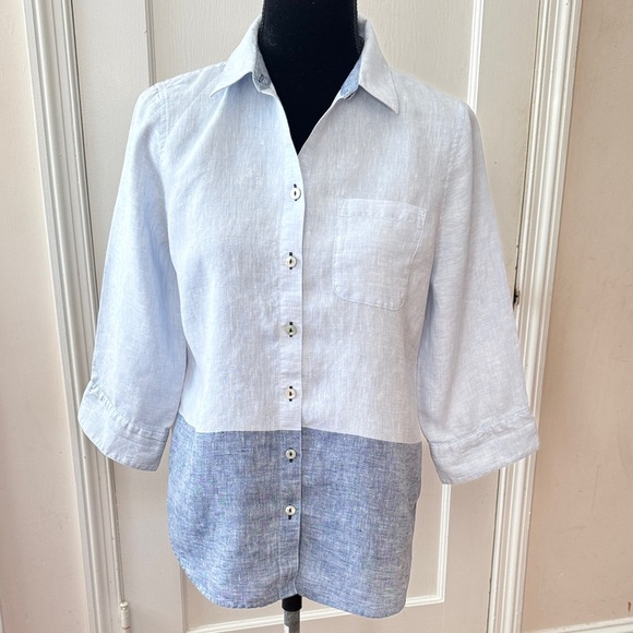 Chico's Two-Tone Linen Blue Button Down Shirt Size 0 (small) - Picture 12 of 15